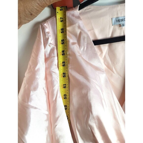 Hebeos  Inspired Light Pink Satin Maxi Wrap Dress With Flutter Sleeves & Waist T - Picture 9 of 13